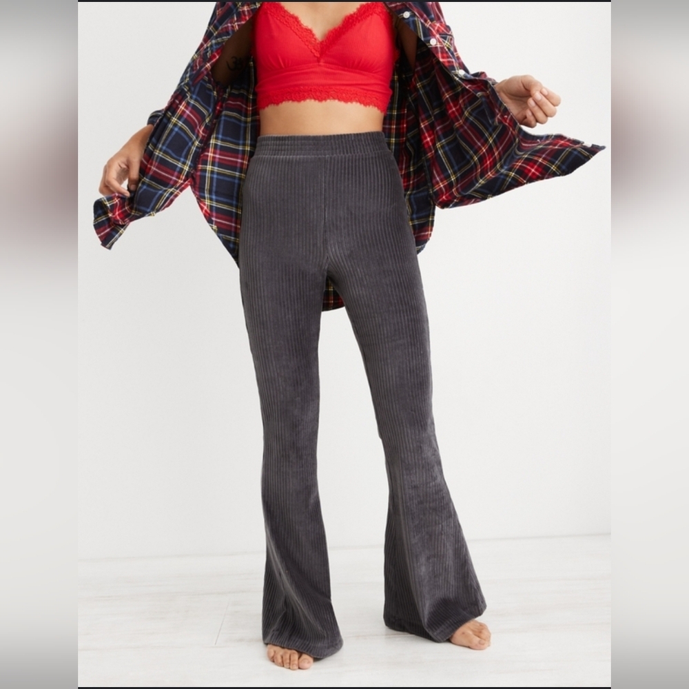 ❤️ AERIE GROOVE ON VELOUR HIGH RISE FLARE LEGGINGS/ PANTS, SMALL LONG /  TALL